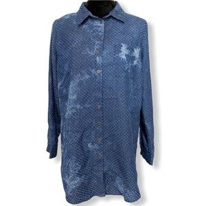 LIME Blue denim textured holes tie dye tunic or shirt dress size Medium